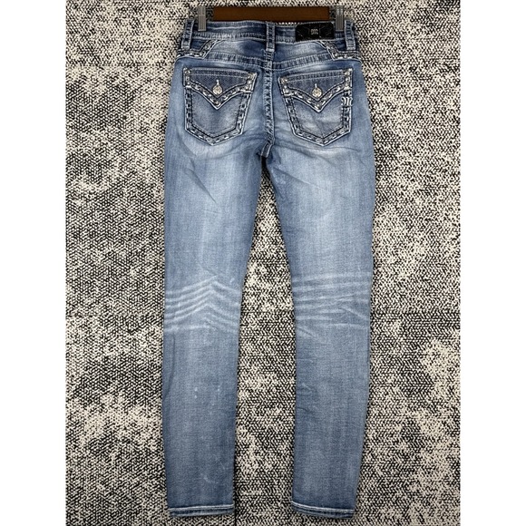 Miss Me Hailey Skinny Blue Jeans Womens 26 (FITS 26 X 29) Thick Stitch Bling - Picture 3 of 12